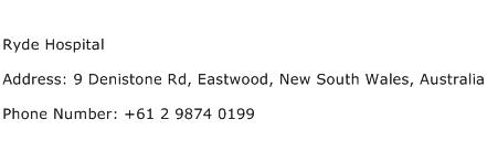 Ryde Hospital Address Contact Number