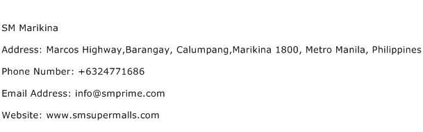 SM Marikina Address Contact Number