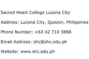 Sacred Heart College Lucena City Address Contact Number