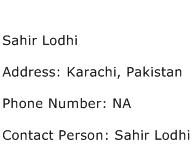Sahir Lodhi Address Contact Number