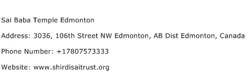 Sai Baba Temple Edmonton Address Contact Number