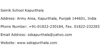 Sainik School Kapurthala Address Contact Number