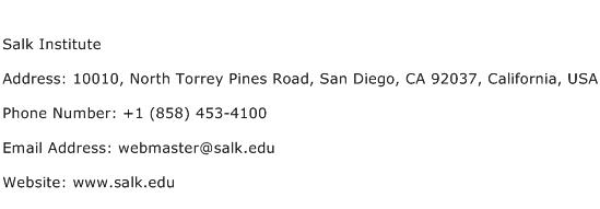 Salk Institute Address Contact Number