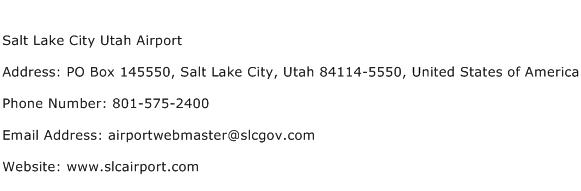 Salt Lake City Utah Airport Address Contact Number