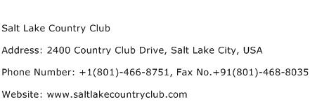 Salt Lake Country Club Address Contact Number