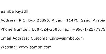 Samba Riyadh Address Contact Number