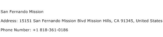 San Fernando Mission Address Contact Number