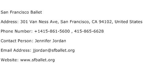 San Francisco Ballet Address Contact Number
