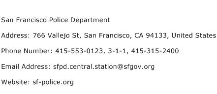 San Francisco Police Department Address Contact Number