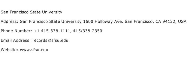 San Francisco State University Address Contact Number
