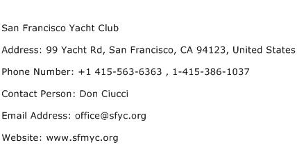 San Francisco Yacht Club Address Contact Number