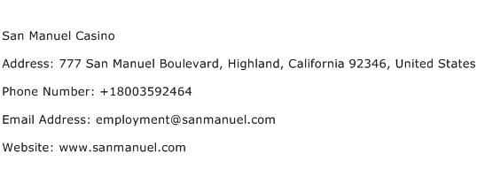 San Manuel Casino Address Contact Number