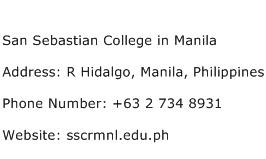San Sebastian College in Manila Address Contact Number