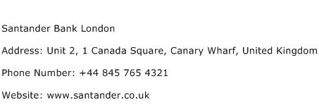 Santander Bank London Address Contact Number