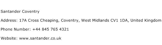 Santander Coventry Address Contact Number