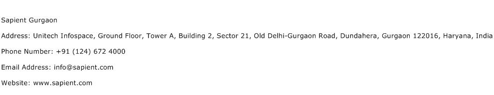 Sapient Gurgaon Address Contact Number