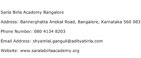 Sarla Birla Academy Bangalore Address Contact Number