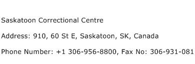 Saskatoon Correctional Centre Address Contact Number