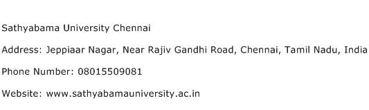 Sathyabama University Chennai Address Contact Number