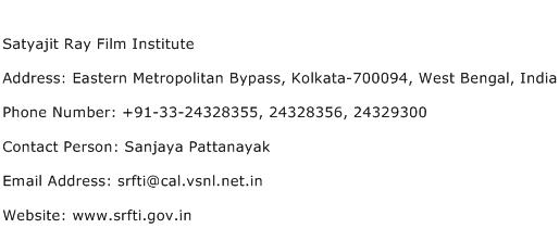 Satyajit Ray Film Institute Address Contact Number