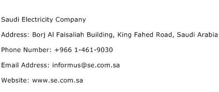 Saudi Electricity Company Address Contact Number