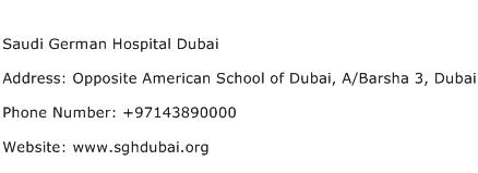 Saudi German Hospital Dubai Address Contact Number