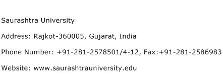 Saurashtra University Address Contact Number