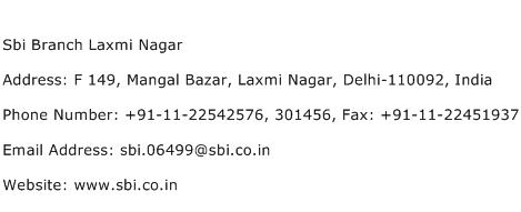 Sbi Branch Laxmi Nagar Address Contact Number