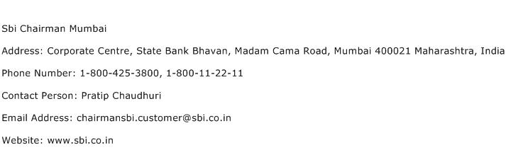Sbi Chairman Mumbai Address Contact Number