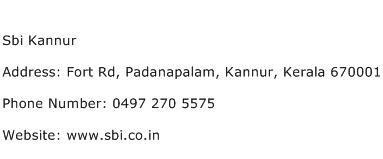 Sbi Kannur Address Contact Number