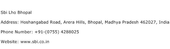 Sbi Lho Bhopal Address Contact Number