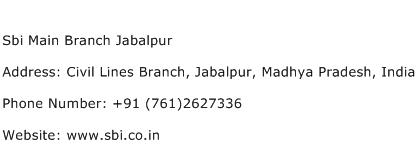 Sbi Main Branch Jabalpur Address Contact Number