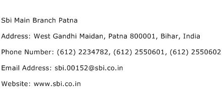 Sbi Main Branch Patna Address Contact Number