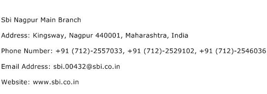 Sbi Nagpur Main Branch Address Contact Number