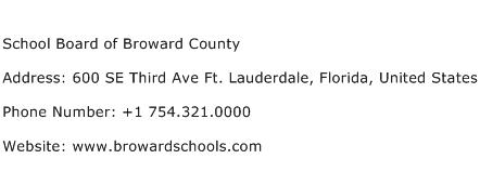 School Board of Broward County Address Contact Number