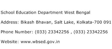School Education Department West Bengal Address Contact Number