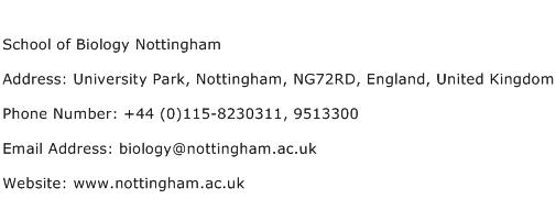 School of Biology Nottingham Address Contact Number