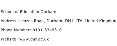 School of Education Durham Address Contact Number