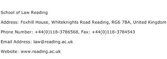 School of Law Reading Address Contact Number