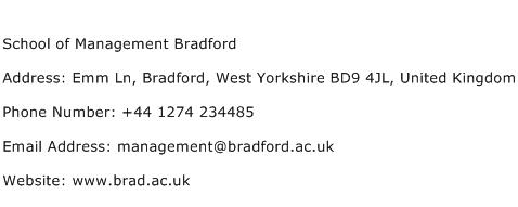 School of Management Bradford Address Contact Number