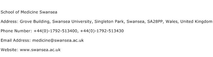 School of Medicine Swansea Address Contact Number