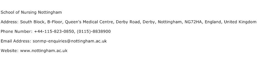 School of Nursing Nottingham Address Contact Number