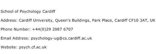 School of Psychology Cardiff Address Contact Number