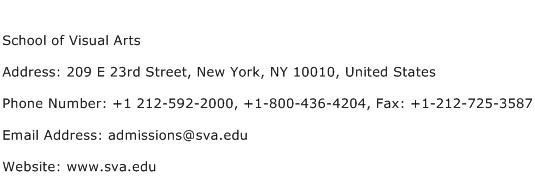School of Visual Arts Address Contact Number