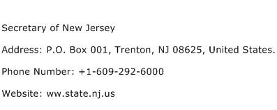Secretary of New Jersey Address Contact Number