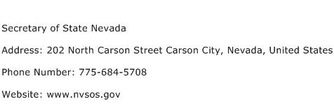 Secretary of State Nevada Address Contact Number