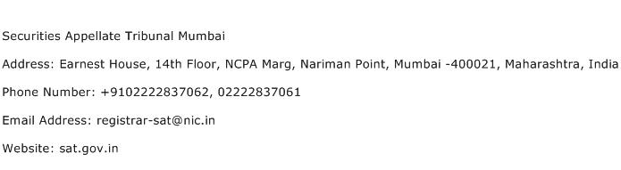 Securities Appellate Tribunal Mumbai Address Contact Number