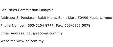 Securities Commission Malaysia Address Contact Number