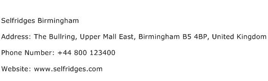 Selfridges Birmingham Address Contact Number