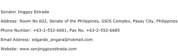 Senator Jinggoy Estrada Address Contact Number